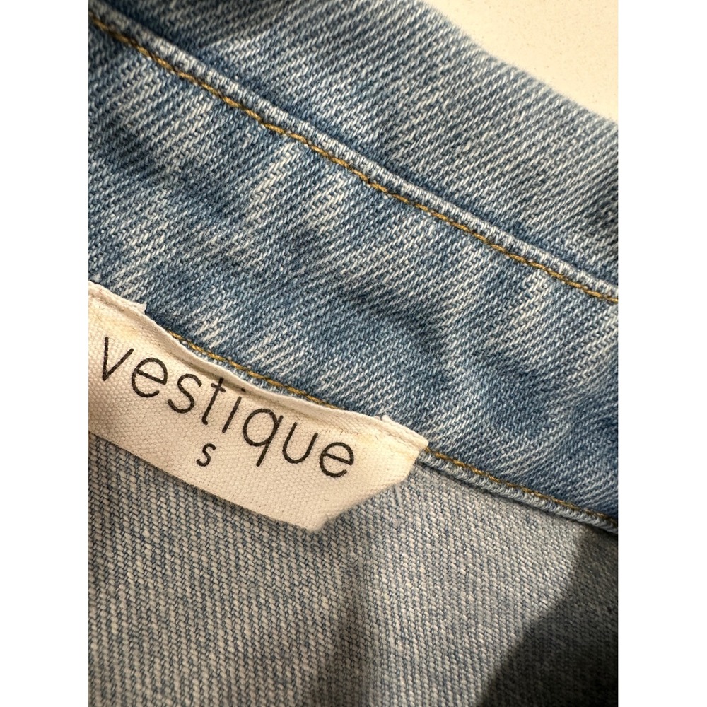 Vestique Women Light Wash Denim Cropped Vest Utility Pockets Small - Picture 2 of 5